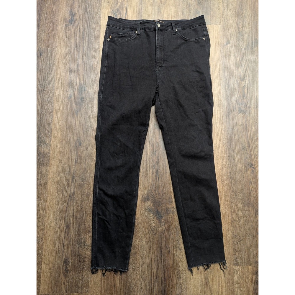 Judy Blue Jeans‎ Womens 32 Black Skinny Fit Raw Hem Frayed High Rise Dark Denim